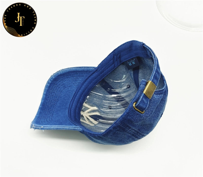Vintage Denim Baseball Cap with Urban Embroidered Design - Adjustable Size