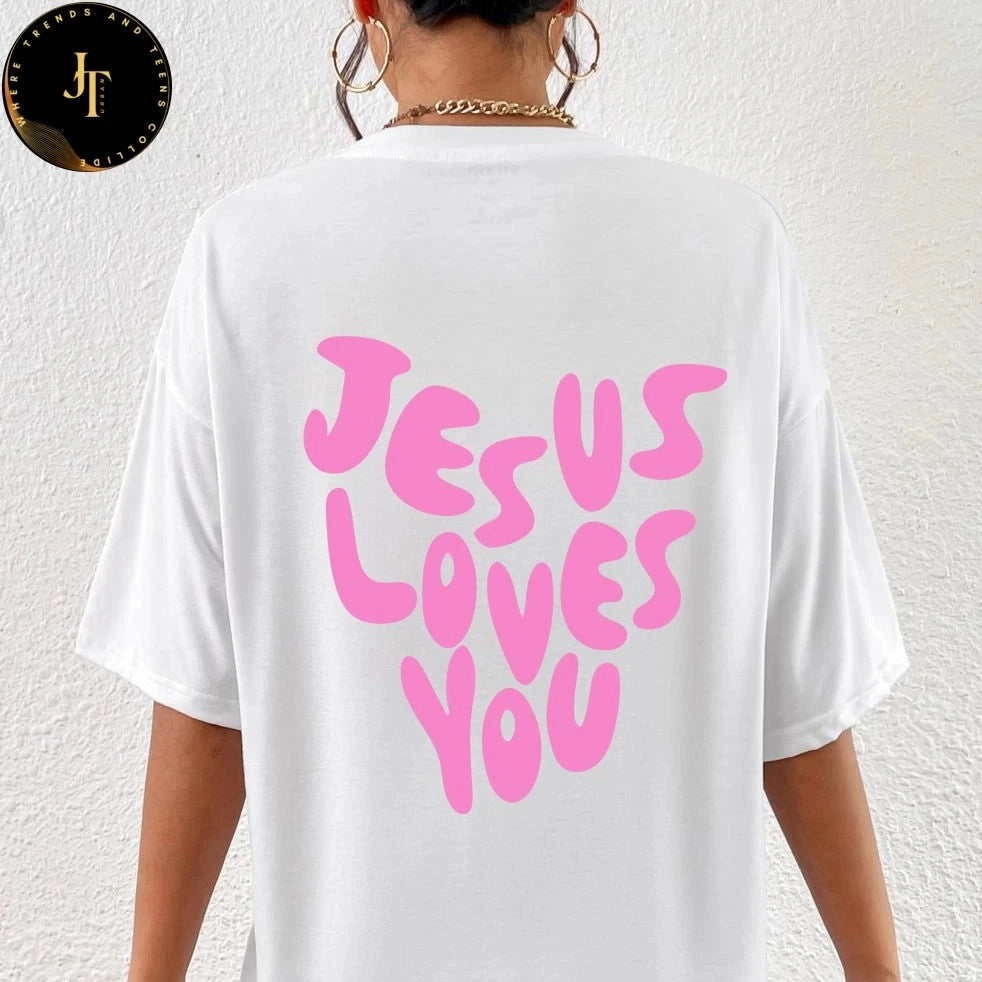 Breathable Jesus Loves Me Cotton Tee - Women's Short Sleeve T-Shirt