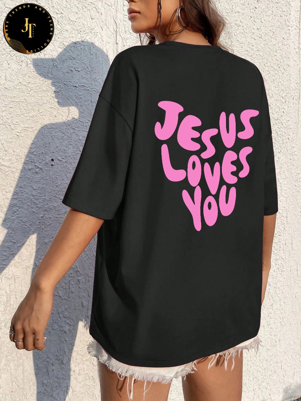 Breathable Jesus Loves Me Cotton Tee - Women's Short Sleeve T-Shirt