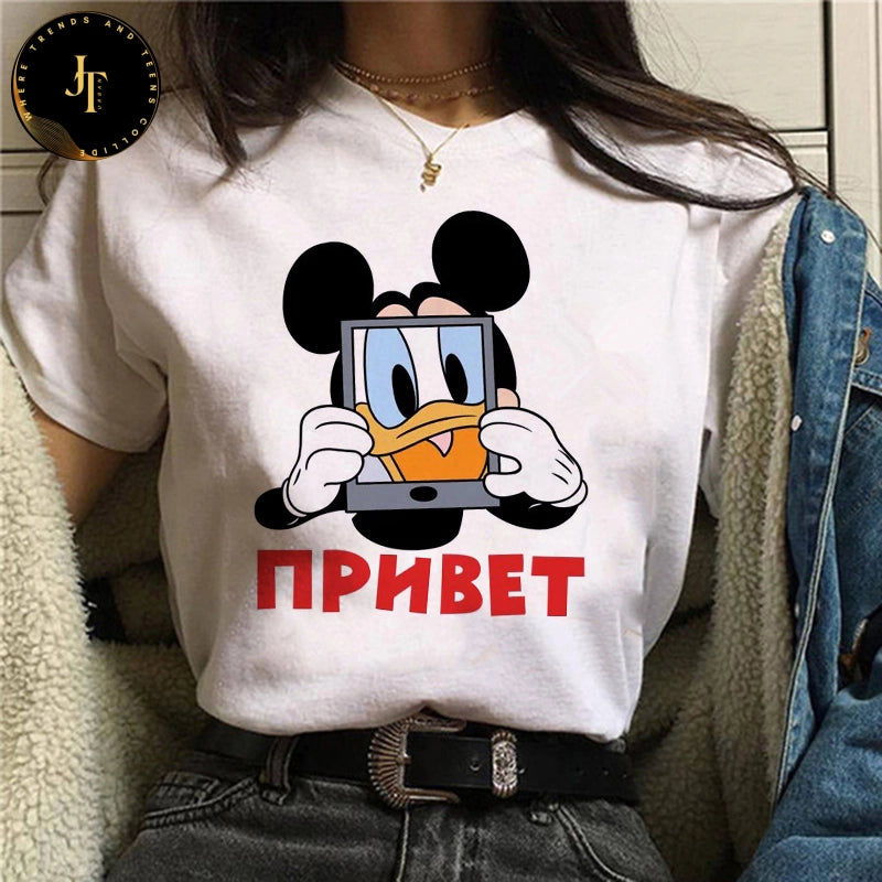 Cute Mickey & Minnie Gothic T-Shirt - Kawaii Disney Women's Fashion