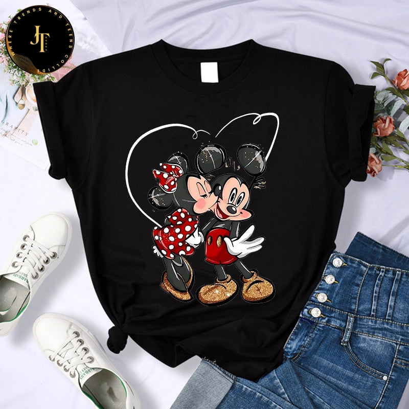 Cute Mickey & Minnie Gothic T-Shirt - Kawaii Disney Women's Fashion