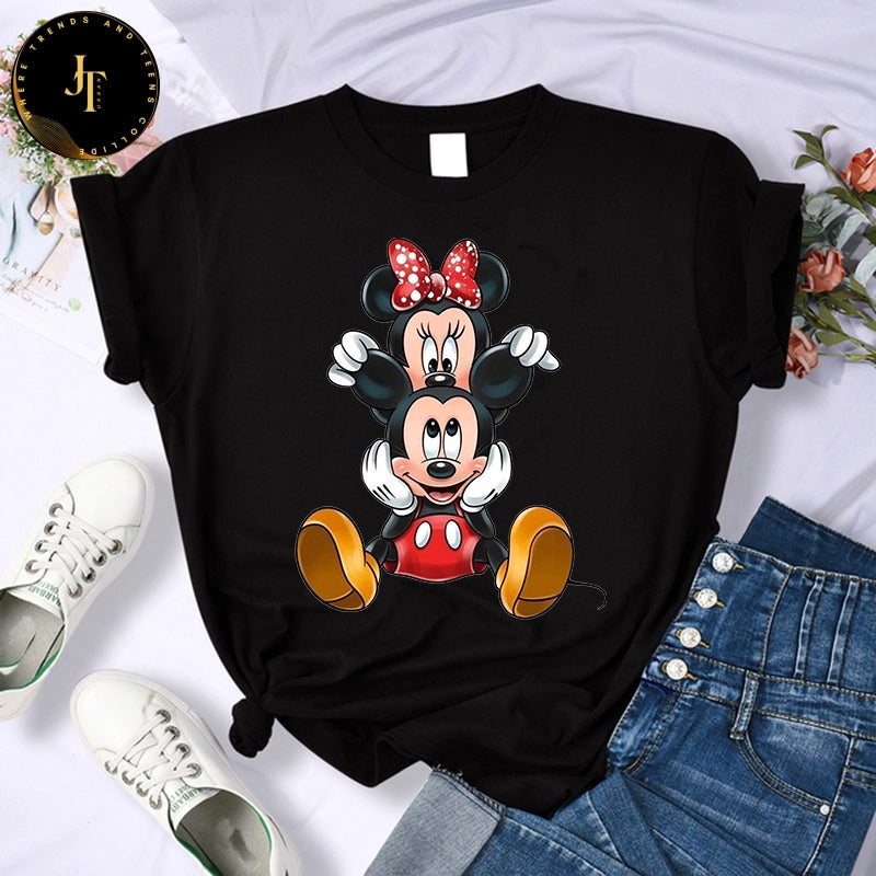 Cute Mickey & Minnie Gothic T-Shirt - Kawaii Disney Women's Fashion