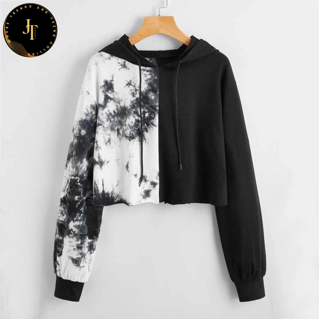 Women's Tie-Dye Crop Hooded Sweatshirt - Premium Quality