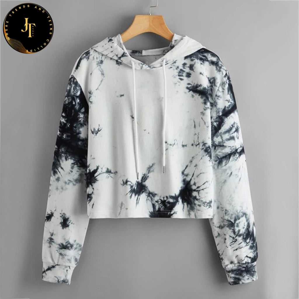 Women's Tie-Dye Crop Hooded Sweatshirt - Premium Quality