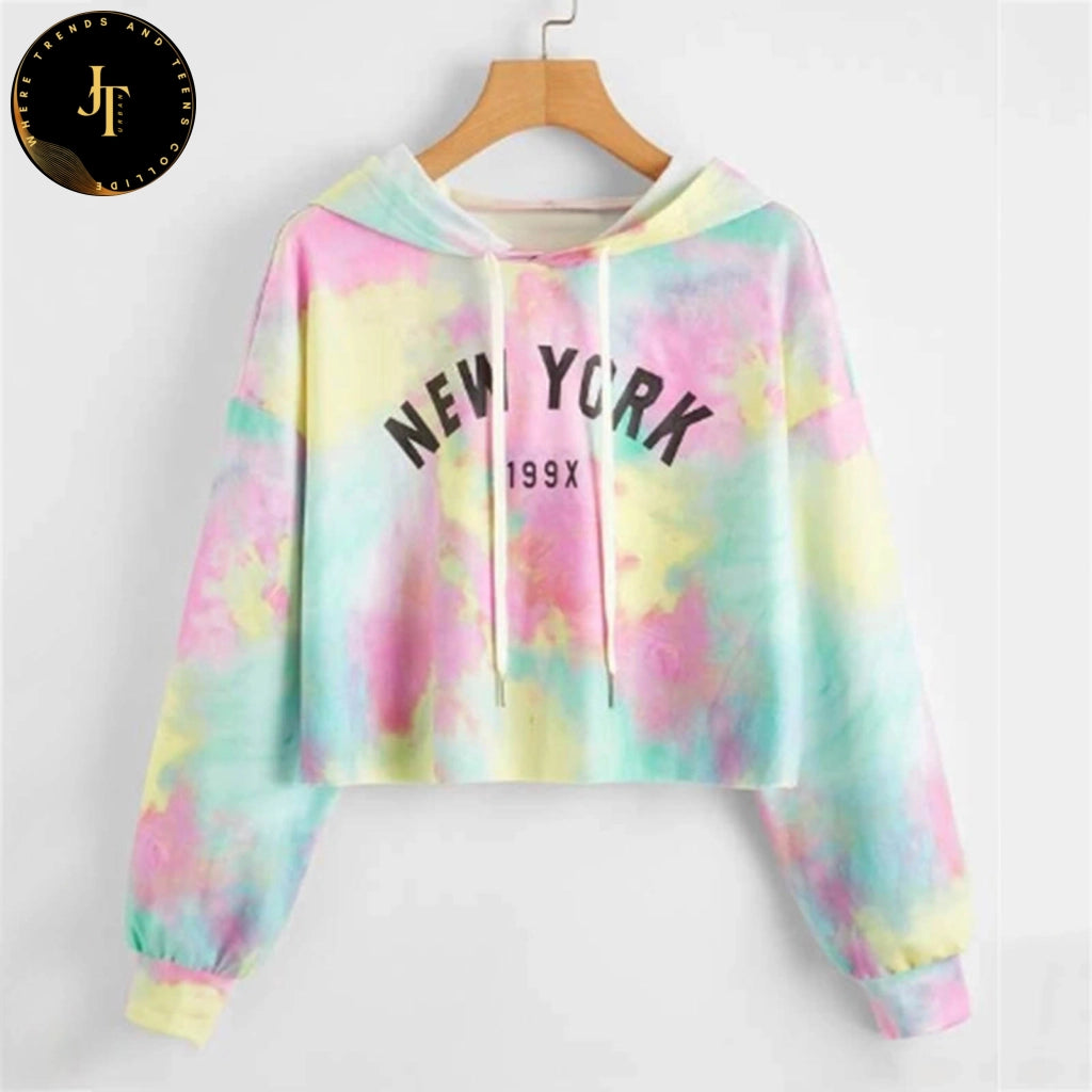 Women's Tie-Dye Crop Hooded Sweatshirt - Premium Quality