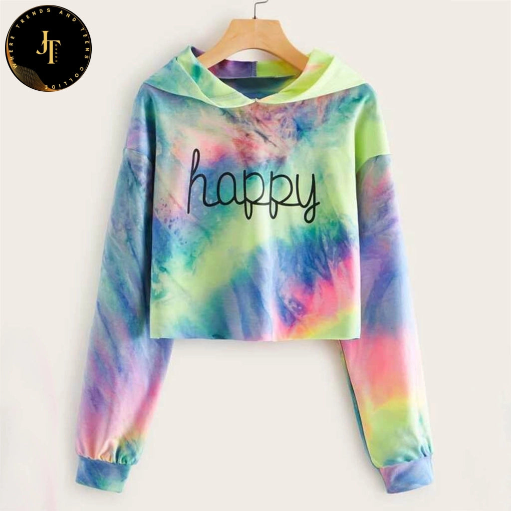 Women's Tie-Dye Crop Hooded Sweatshirt - Premium Quality