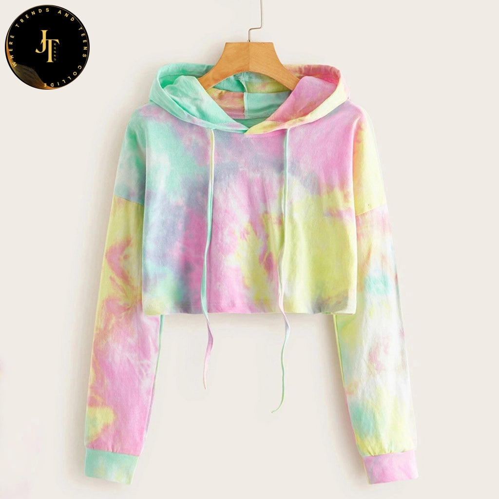 Women's Tie-Dye Crop Hooded Sweatshirt - Premium Quality