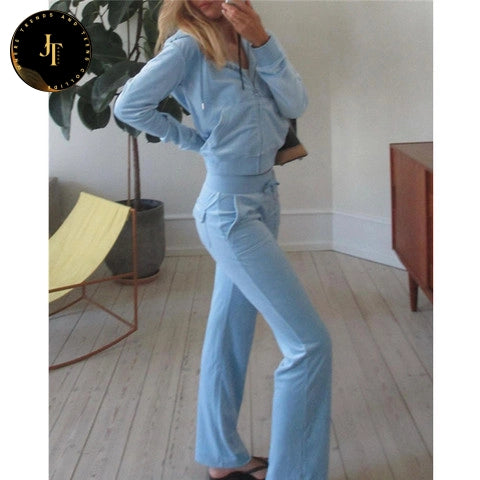 Velvet Zipper Hoodies & Pants Suit