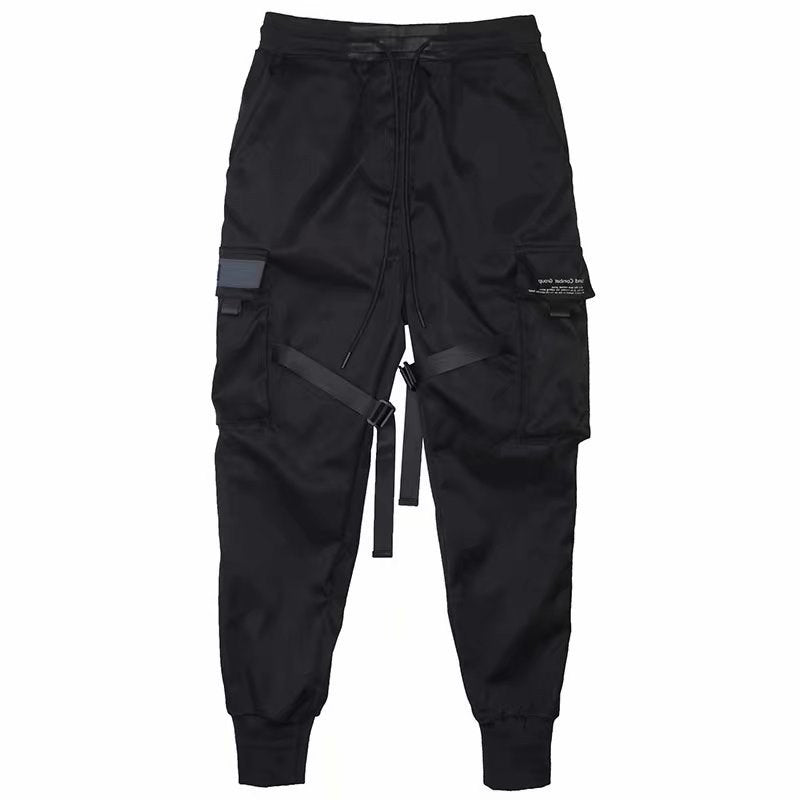 Men's Ribbed Cargo Joggers with Pockets - Hip Hop Streetwear