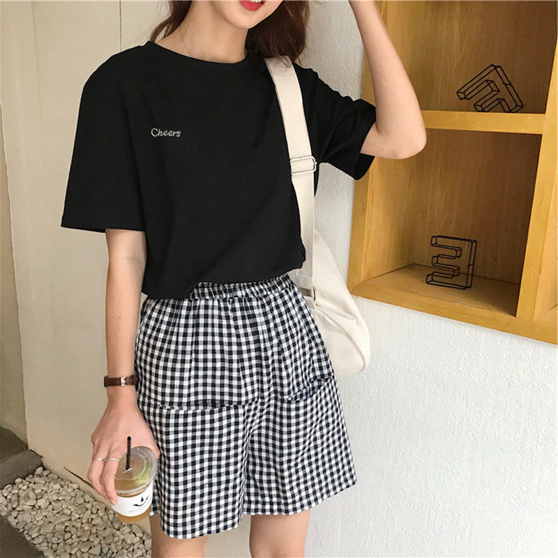 Women Short Sleeve T-shirts: Loose Letter Embroidery T-shirt