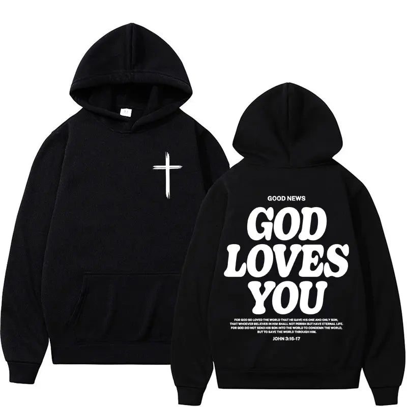 Harajuku Aesthetic Christian Jesus Hoodie Bible Verse God Loves You