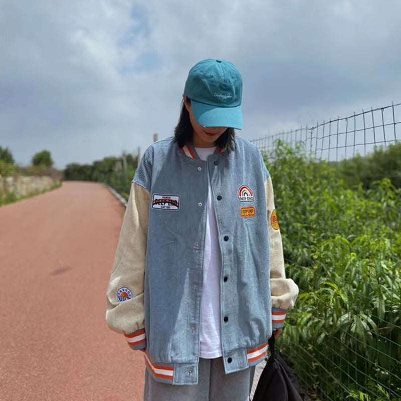 Trendy Women’s Baseball Jacket – Spring Autumn Harajuku Corduroy Style