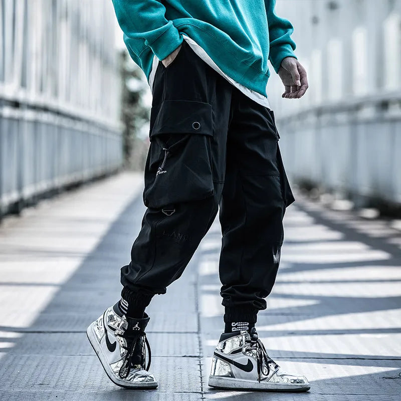 Men's Black Hip Hop Harem Pants with Pockets - High Street Style