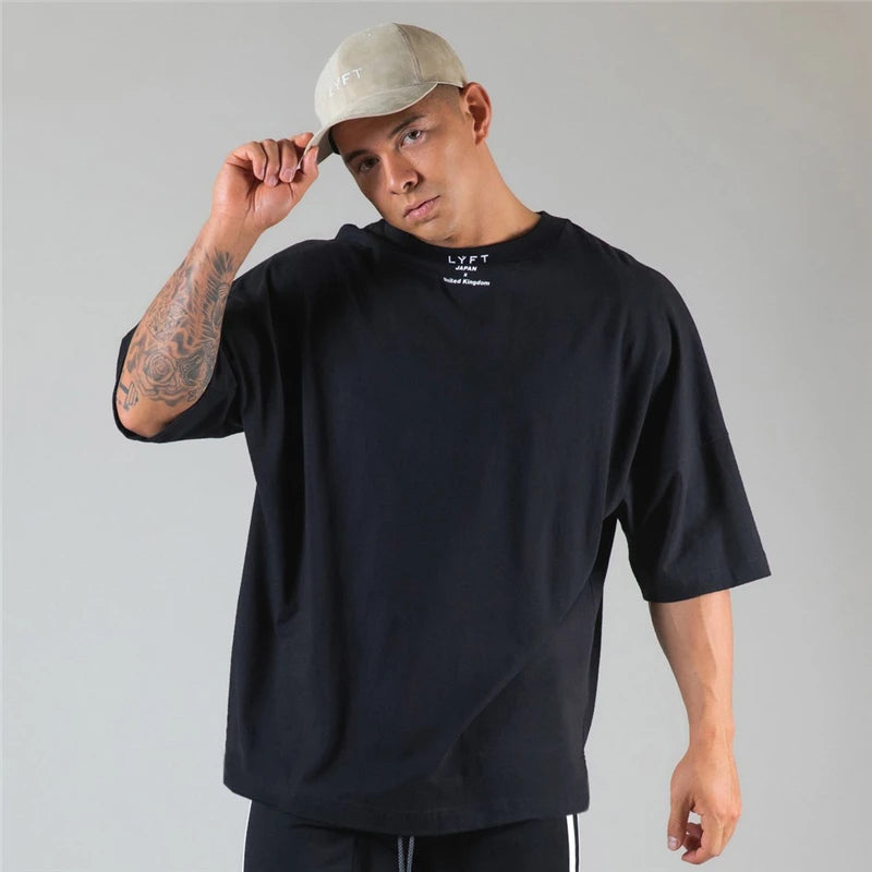 Running Oversized Gym T-Shirt Men's Fitness Streetwear Hip-Hop Casual