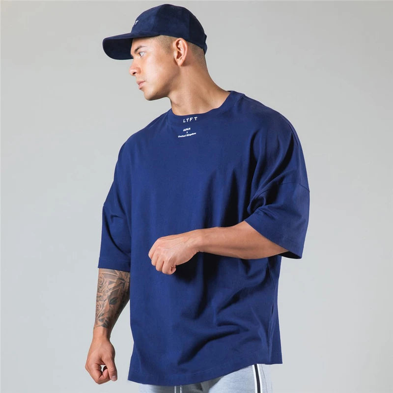 Running Oversized Gym T-Shirt Men's Fitness Streetwear Hip-Hop Casual