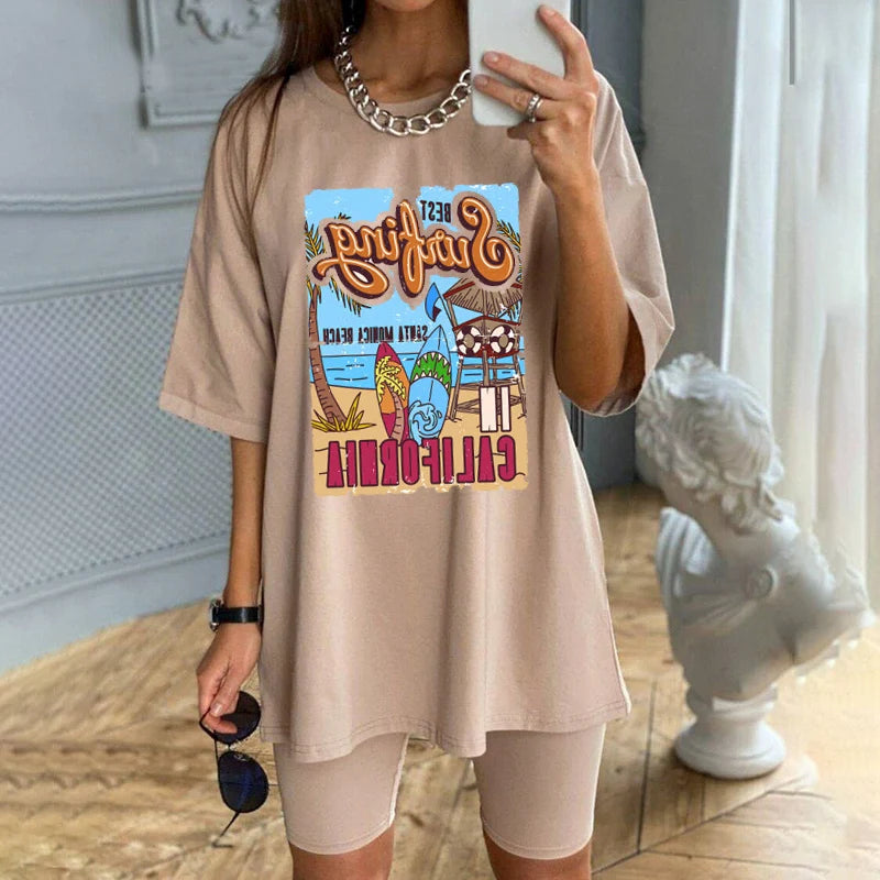 Women's Beach Vibe Oversized Tees -  High Quality, Vacation Tees for Women