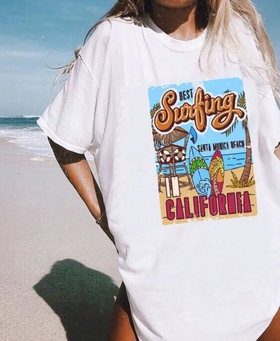 Women's Beach Vibe Oversized Tees -  High Quality, Vacation Tees for Women