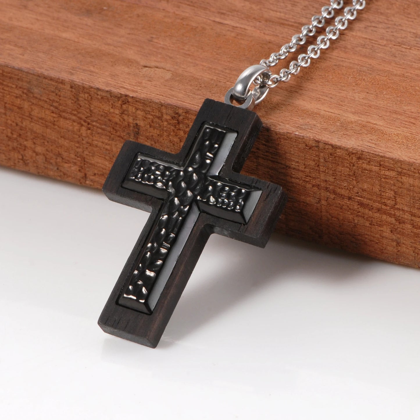 Stylish Ebony Wood Cross Necklace - Durable & Versatile