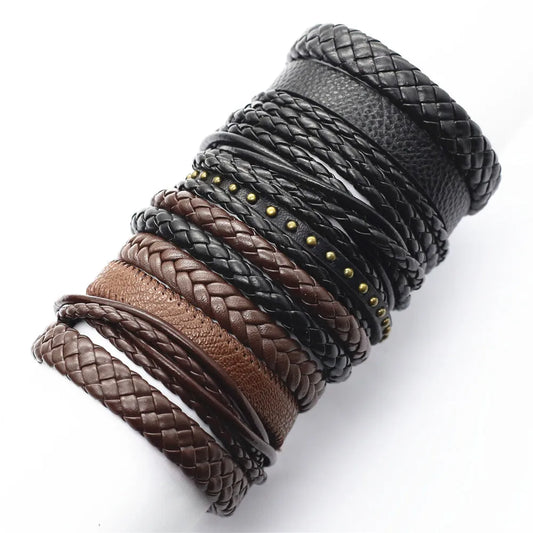 10 Pcs Handmade Weave Charm Wrap Leather Bracelets for Men Women