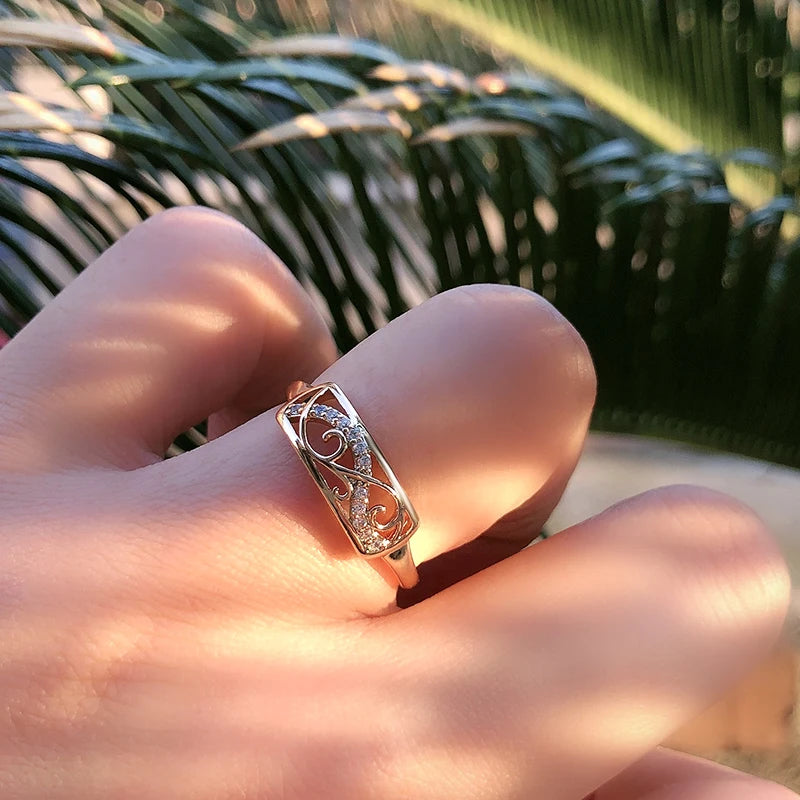 Kinel Rose Gold Zircon Ring - Turkish style Gold Jewellery