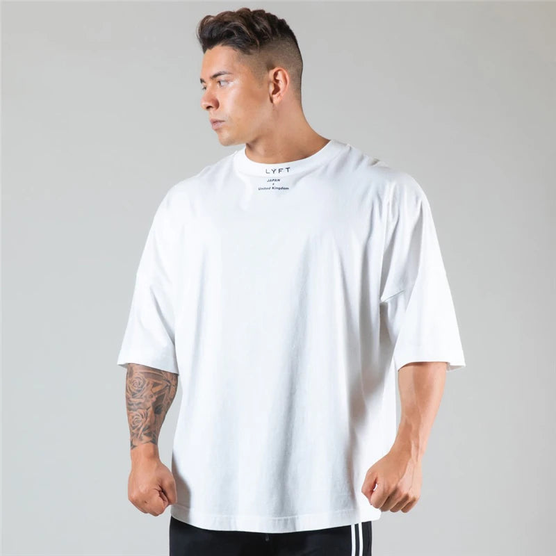 Running Oversized Gym T-Shirt Men's Fitness Streetwear Hip-Hop Casual