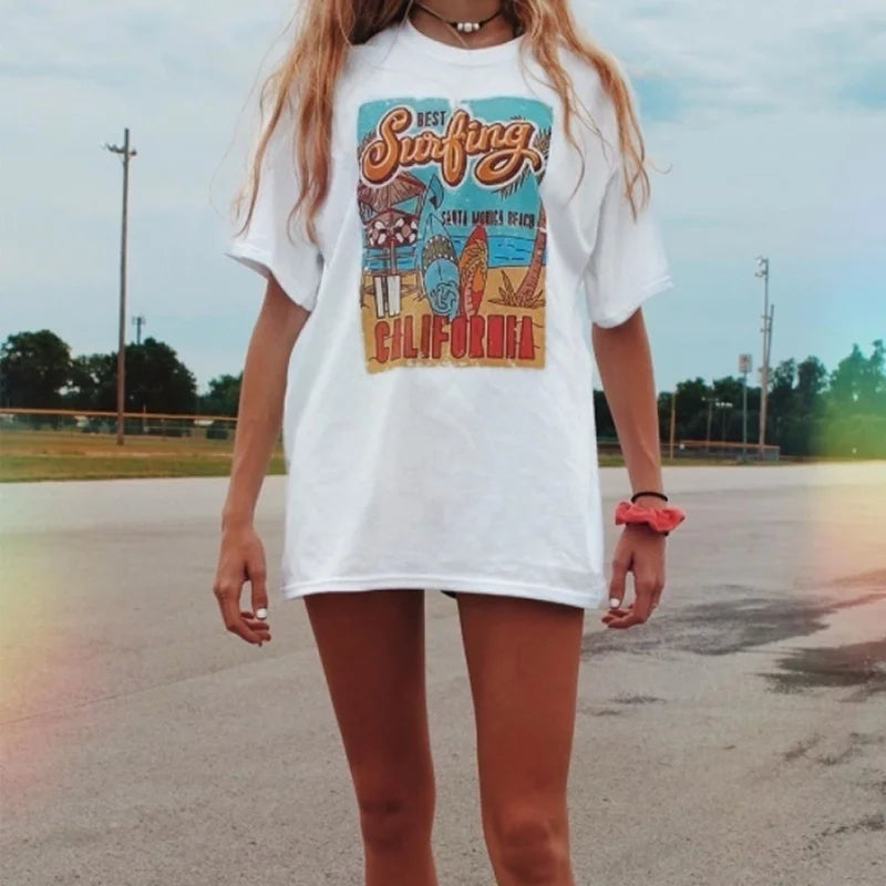 Women's Beach Vibe Oversized Tees -  High Quality, Vacation Tees for Women