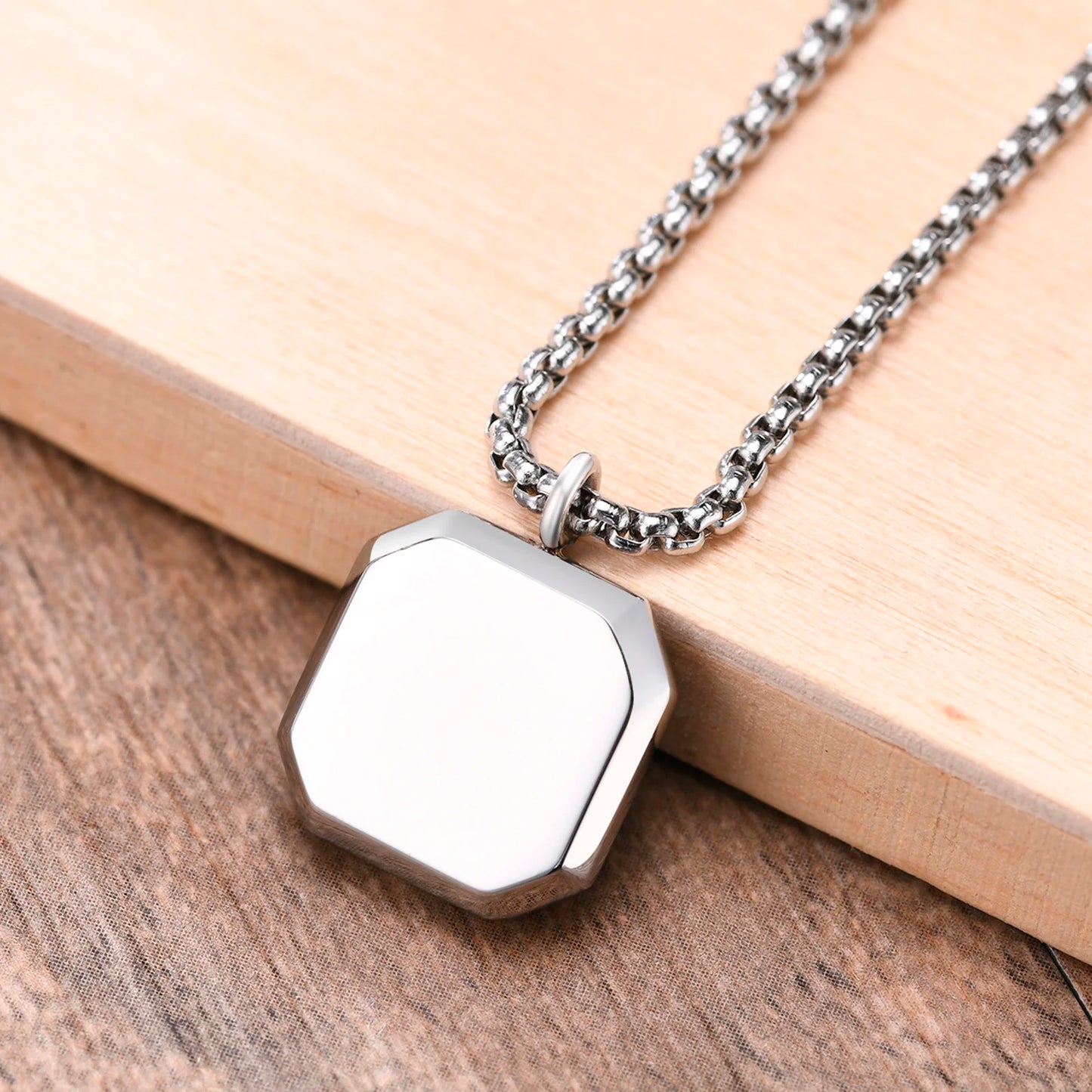 Men's Black Square Stainless Steel Geometric Pendant Necklace