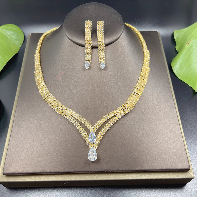 Elegant Silver Rhinestone Bridal Jewellery  Set - Necklace & Earrings