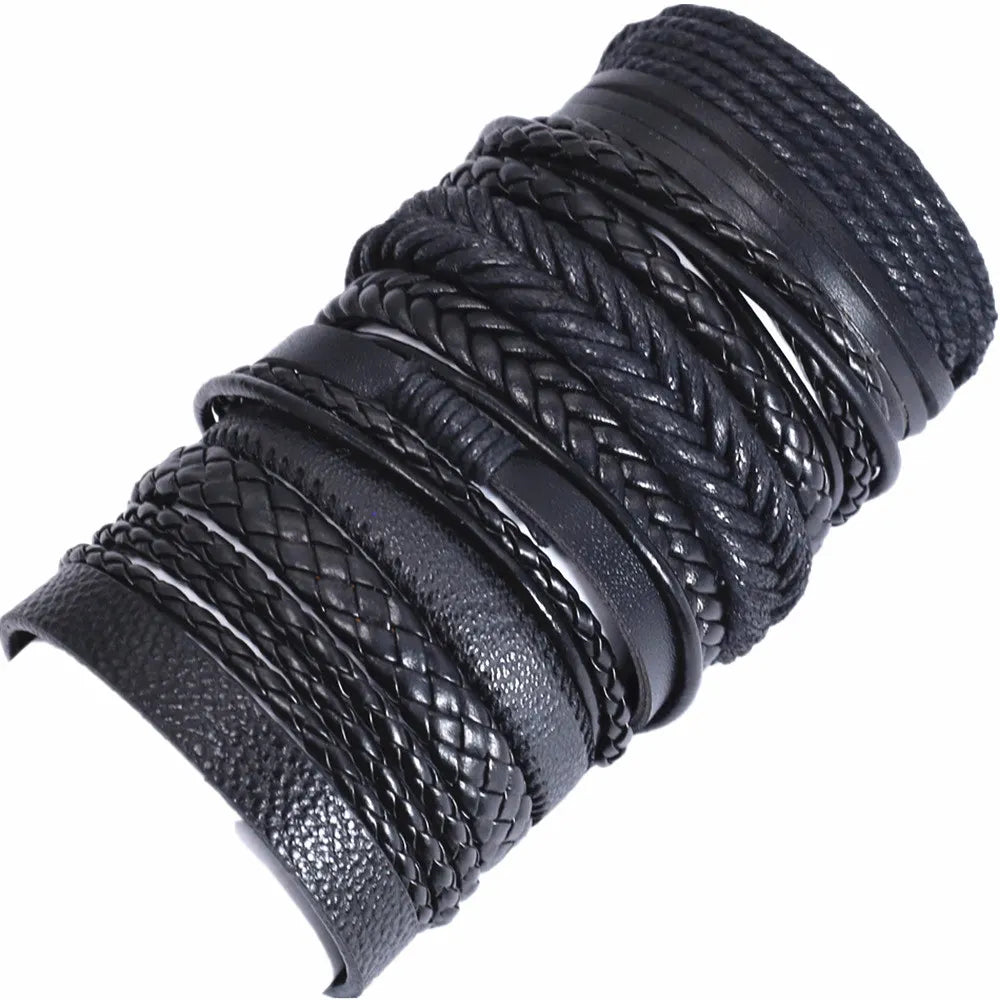 10 Pcs Handmade Weave Charm Wrap Leather Bracelets for Men Women