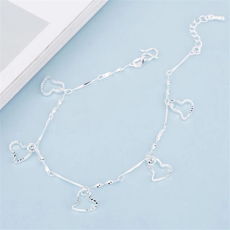 Sterling Silver Love Heart Ankle Chain - Trendy Women's Foot Jewelry