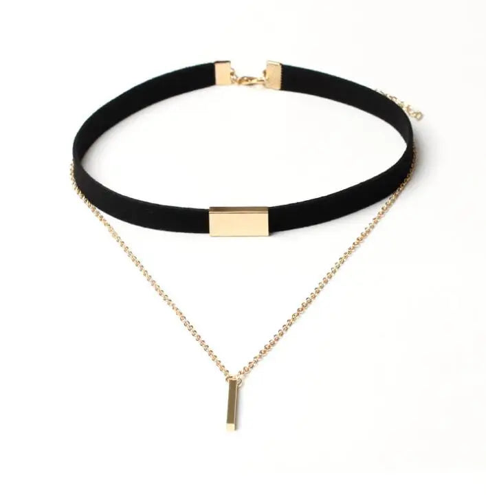 XIYANIKE New Black Velvet Choker Necklace Gold Chain