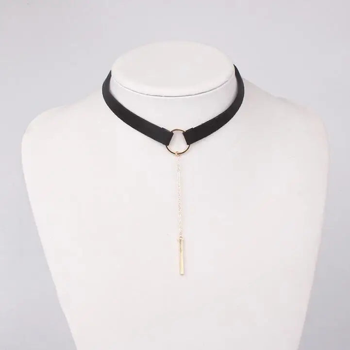 XIYANIKE New Black Velvet Choker Necklace Gold Chain