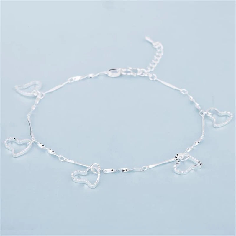 Sterling Silver Love Heart Ankle Chain - Trendy Women's Foot Jewelry