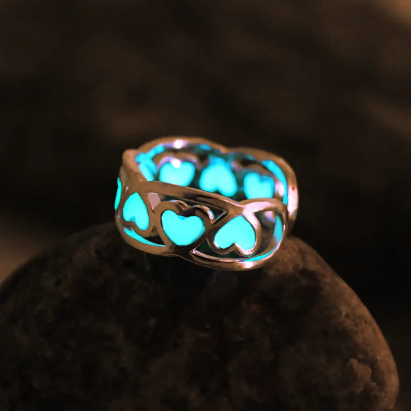 Glow-in-the-Dark Love Ring Heart Fashion Jewelry Gift for Boys Girls