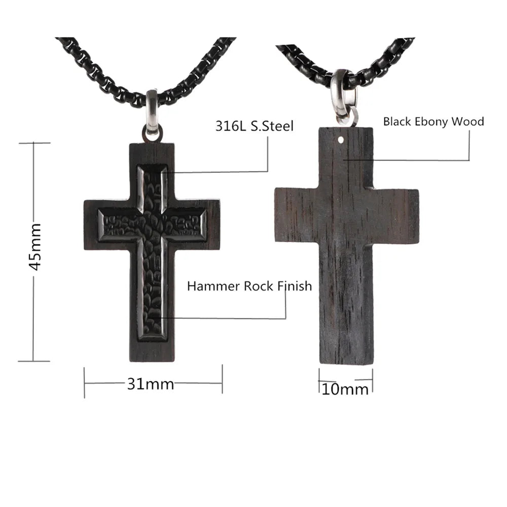 Stylish Ebony Wood Cross Necklace - Durable & Versatile