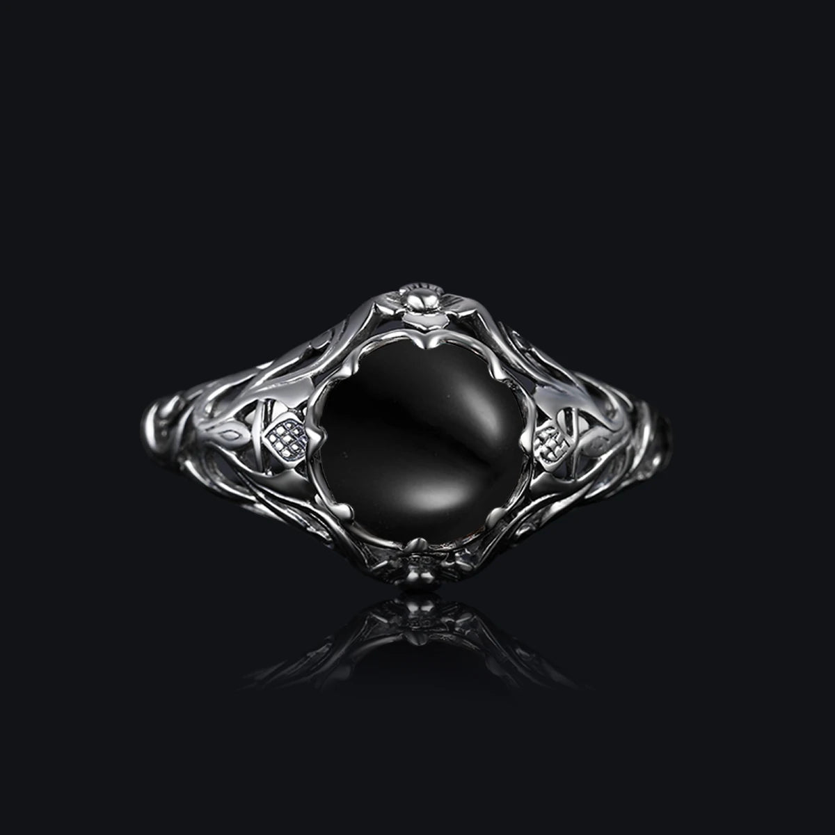 Vintage Black Onyx Gemstone Ring - 925 Sterling Silver & Gold