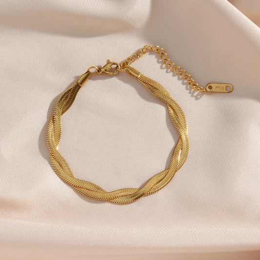 18K Gold Plated Waterproof Herringbone Bracelet