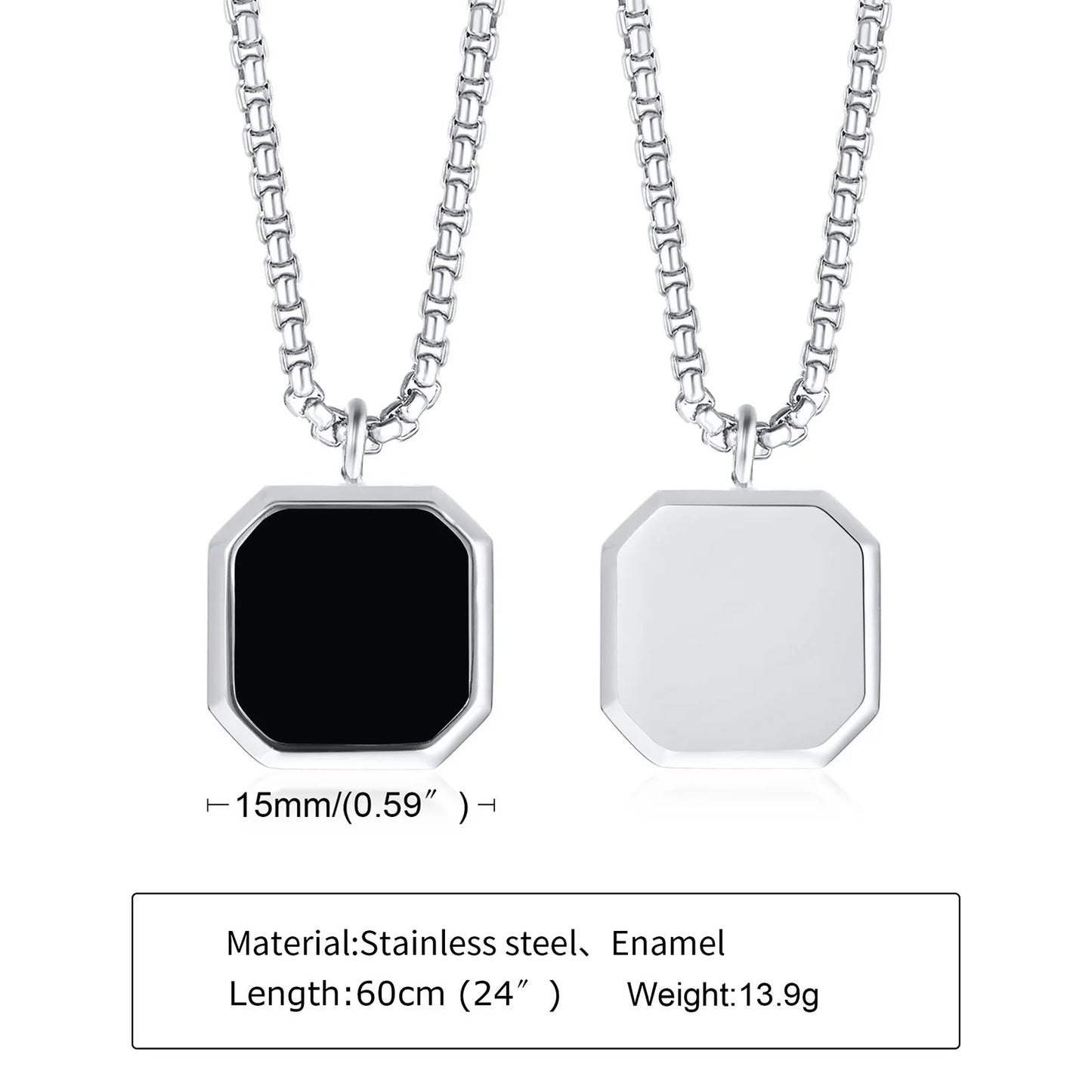 Men's Black Square Stainless Steel Geometric Pendant Necklace