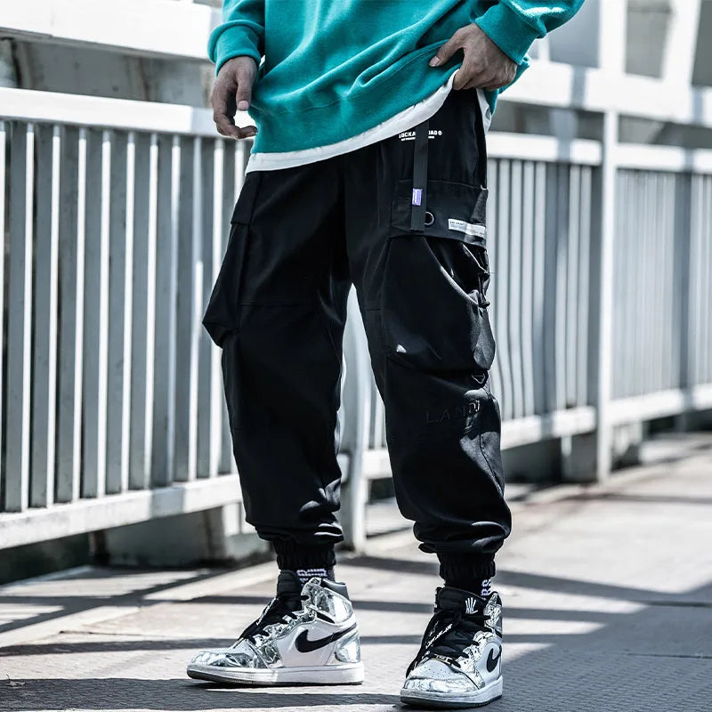 Men's Black Hip Hop Harem Pants with Pockets - High Street Style