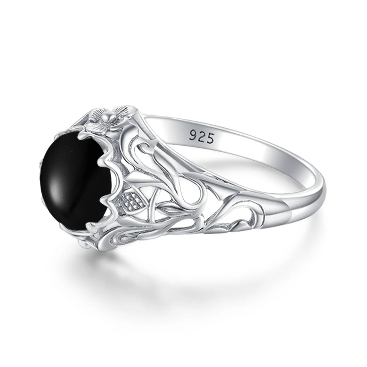 Vintage Black Onyx Gemstone Ring - 925 Sterling Silver & Gold