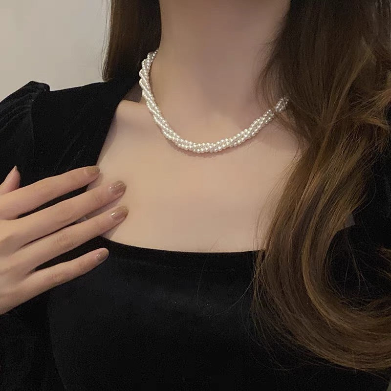 Elegant Double Choker Pearl Necklace - Light Luxury Clavicle Chain