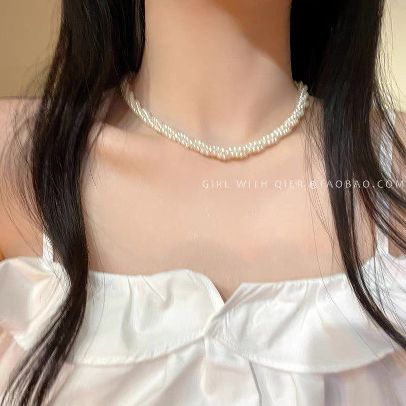 Elegant Double Choker Pearl Necklace - Light Luxury Clavicle Chain