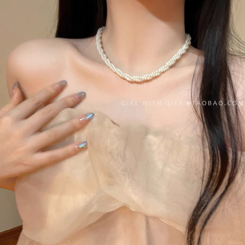 Elegant Double Choker Pearl Necklace - Light Luxury Clavicle Chain