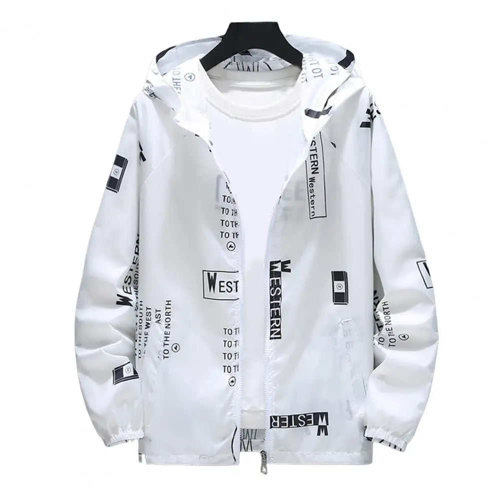 Men's Hooded Windproof Anti-UV Breathable Daily Jacket with Letter Print