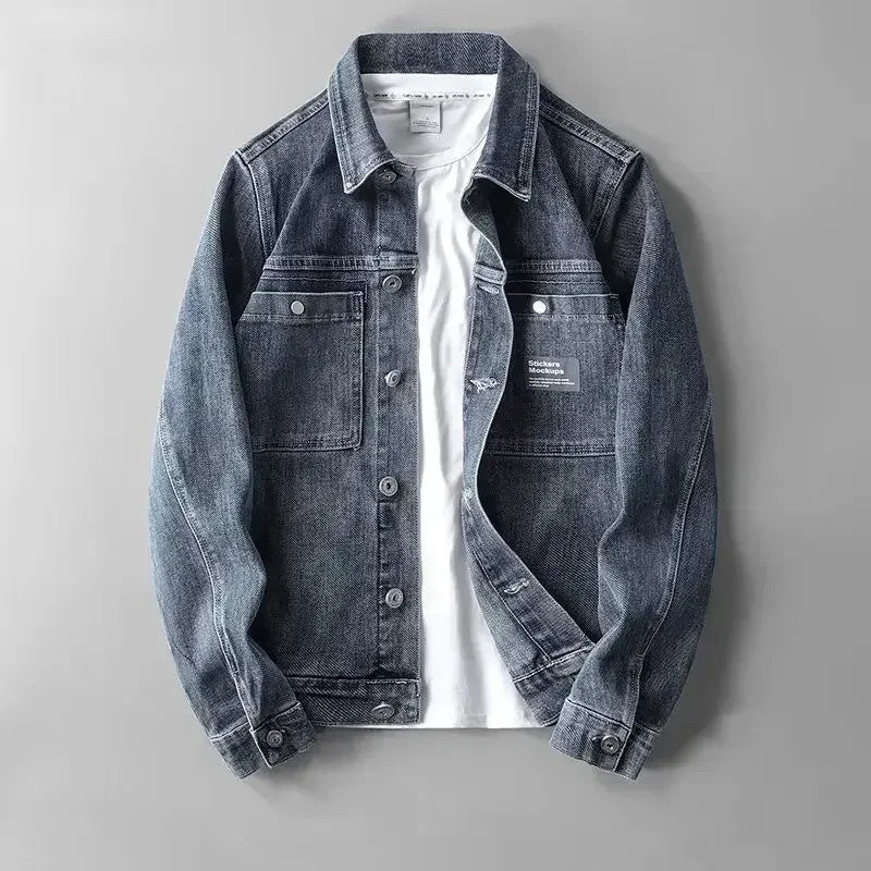 Men's Autumn Denim Jacket - Blue, Washed, Casual, Vintage, Free Shipping