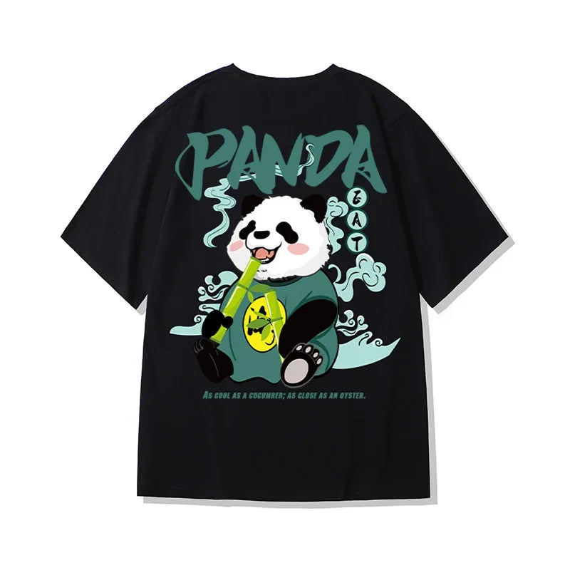 Men's Kawaii Vintage Panda Print T-Shirt Casual Summer Tee