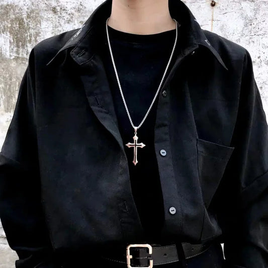 Men's Titanium Steel Cross Necklace Korean Fashion Punk Party Jewelry