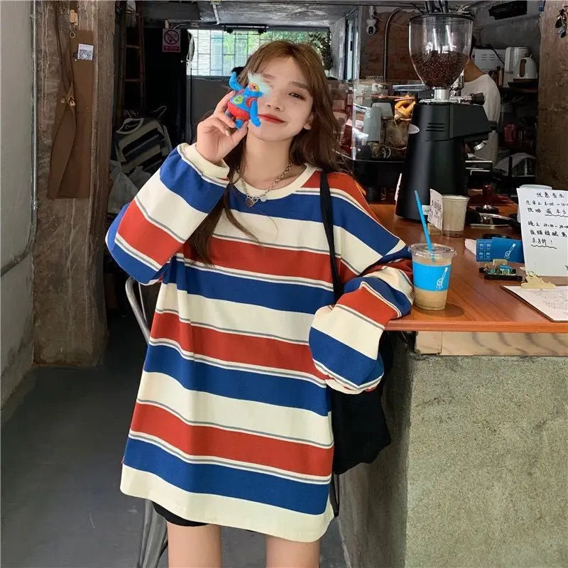 Women's Multi-Striped Long Sleeve Summer Tee: PREMIUM QUALITY T-shirt