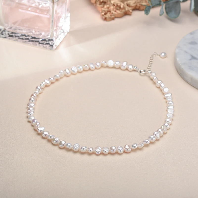 Elegant 5-6mm Baroque Freshwater Pearl Necklace with Sterling Silver Choker