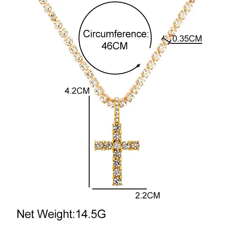 Iced Out Hip Hop 2pcs Cross & Tennis Cuban Chain Set